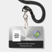 Business Logo Photo Silver Black Badge (Voorzijde met lanyard)
