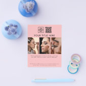 Business Logo Pink Beauty Salon 3 foto's QR Code Flyer (Enkel)