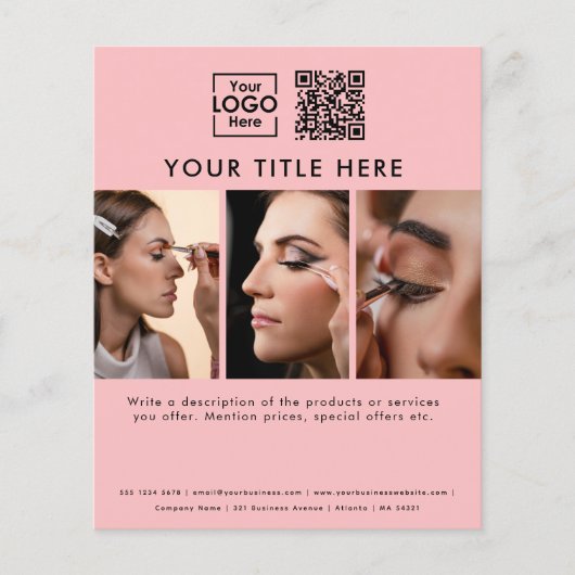 Business Logo Pink Beauty Salon 3 foto's QR Code Flyer (Voorkant)
