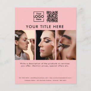Business Logo Pink Beauty Salon 3 foto's QR Code Flyer
