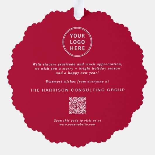 Business Logo Prettige feestdagen QR Code Ornament Kaart (Achterkant)