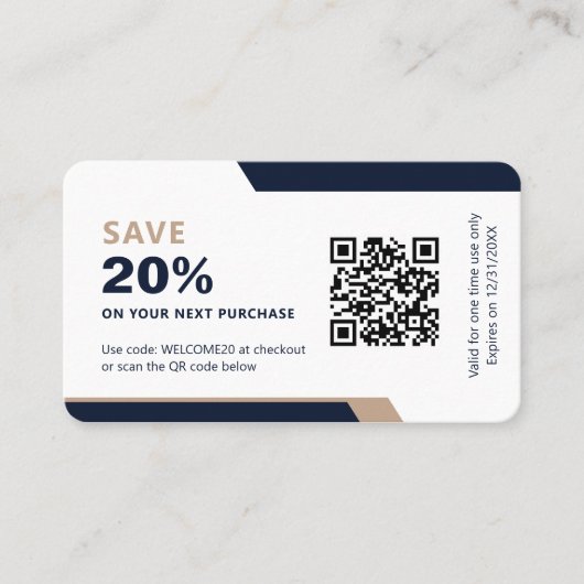 Business Logo Promotional Modern Navy Blue & Gold Kortingskaartje (Voorkant)