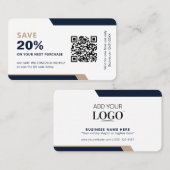 Business Logo Promotional Modern Navy Blue & Gold Kortingskaartje (Voorkant / Achterkant)