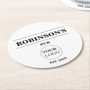 Business Logo Pub Bar Naam Jaar Opgericht Ronde Kartonnen Onderzetter