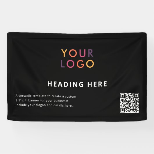 Business Logo QR-code Adverteren zwart Spandoek (Horizontaal)