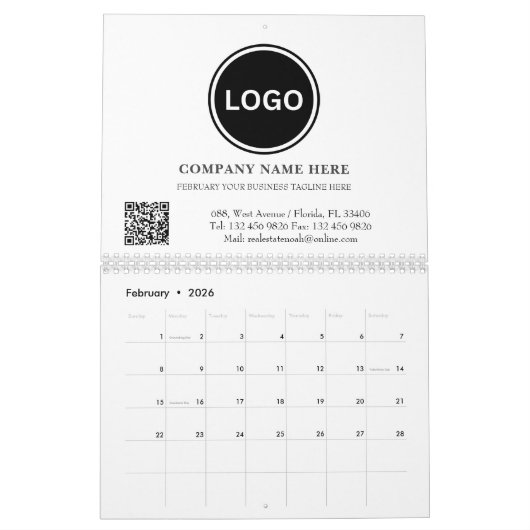 Business Logo QR code Bedrijf Modern Kalender (Feb 2026)