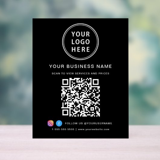 Business Logo QR Code Black Acryl Bord (Neutraal)
