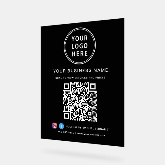 Business Logo QR Code Black Acryl Bord (Hoek)