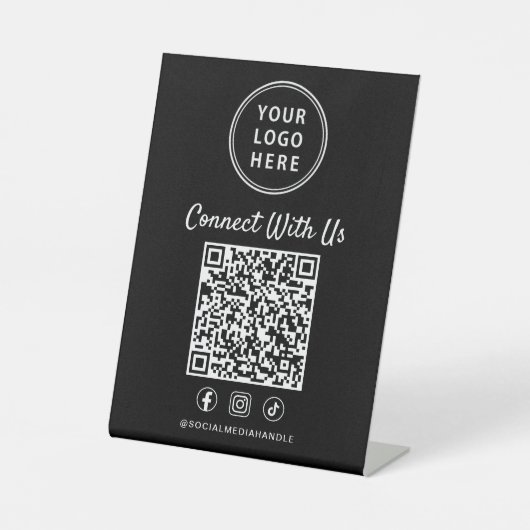 Business Logo QR Code Black Tabletop Reclamebord Met Voetstuk (Voorkant)