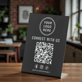 Business Logo QR Code Black Tabletop Reclamebord Met Voetstuk