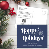 Business Logo QR Code Blue Christmas Feestdagenkaart