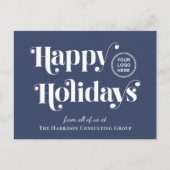 Business Logo QR Code Blue Christmas Feestdagenkaart (Voorkant)