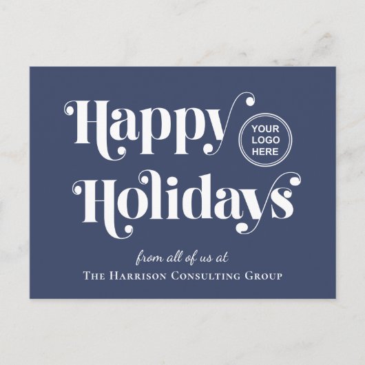 Business Logo QR Code Blue Christmas Feestdagenkaart (Voorkant)