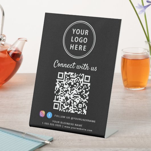 Business Logo QR Code Connect With Us Tabletop Reclamebord Met Voetstuk (Insitu)