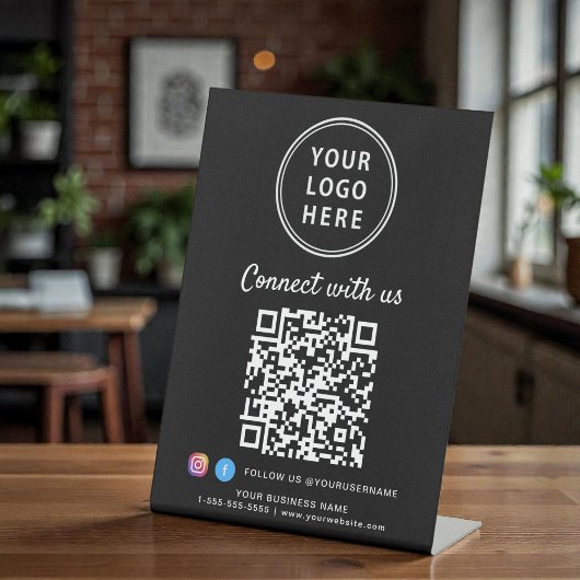 Business Logo QR Code Connect With Us Tabletop Reclamebord Met Voetstuk