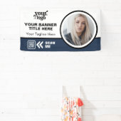 Business Logo QR Code Foto Binnen Outdoor Blauw Spandoek (Insitu)