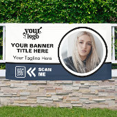 Business Logo QR Code Foto Binnen Outdoor Blauw Spandoek