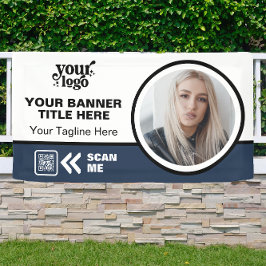 Business Logo QR Code Foto Binnen Outdoor Blauw Spandoek