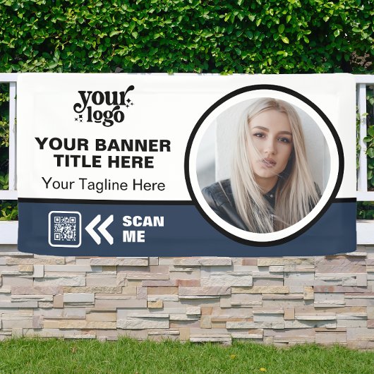 Business Logo QR Code Foto Binnen Outdoor Blauw Spandoek