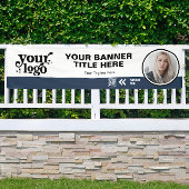 Business Logo QR Code Foto Binnen Outdoor Blauw Spandoek