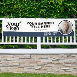 Business Logo QR Code Foto Binnen Outdoor Blauw Spandoek