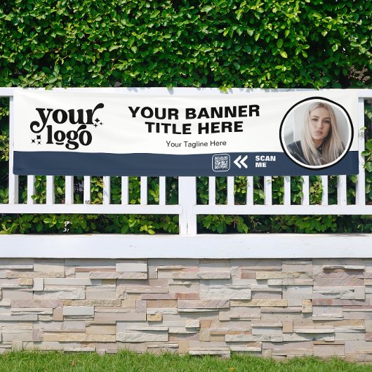 Business Logo QR Code Foto Binnen Outdoor Blauw Spandoek