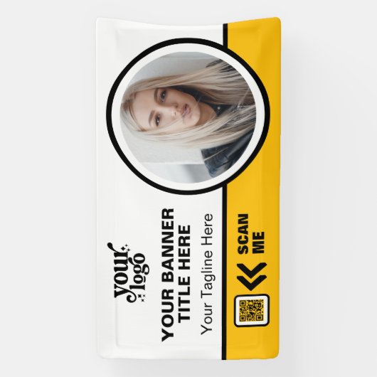 Business Logo QR Code Foto Binnen Outdoor Geel Spandoek (Verticaal)