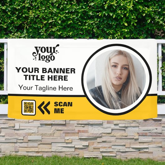 Business Logo QR Code Foto Binnen Outdoor Geel Spandoek