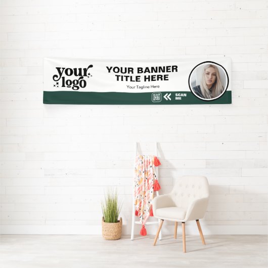 Business Logo QR Code Foto Binnen Outdoor Groen Spandoek (Insitu)