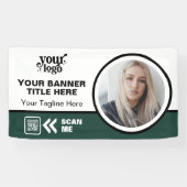 Business Logo QR Code Foto Binnen Outdoor Groen Spandoek (Horizontaal)