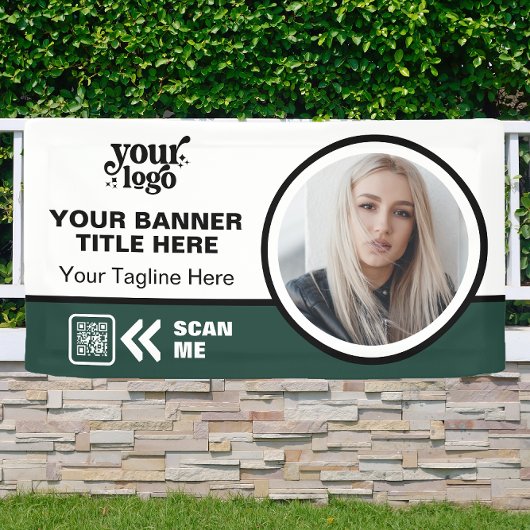 Business Logo QR Code Foto Binnen Outdoor Groen Spandoek
