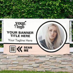 Business Logo QR Code Foto Binnen Outdoor Roze Spandoek