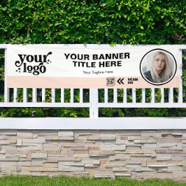 Business Logo QR Code Foto Binnen Outdoor Roze Spandoek