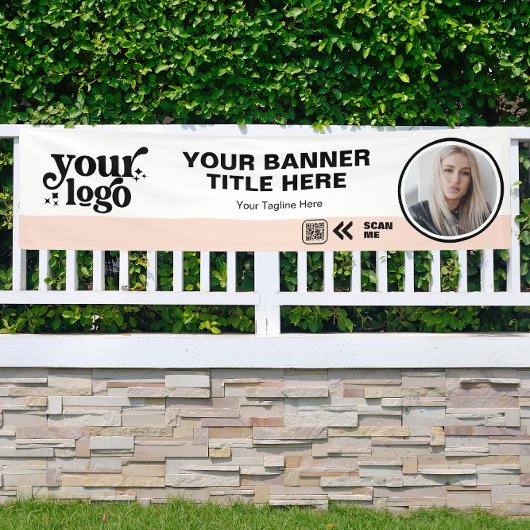 Business Logo QR Code Foto Binnen Outdoor Roze Spandoek