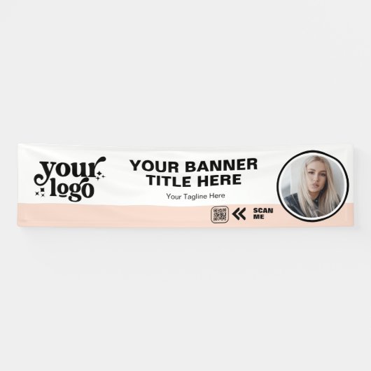 Business Logo QR Code Foto Binnen Outdoor Roze Spandoek (Horizontaal)