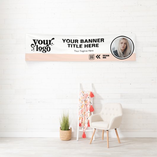 Business Logo QR Code Foto Binnen Outdoor Roze Spandoek (Insitu)