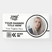 Business Logo QR Code Foto Binnen Outdoor Wit Spandoek (Horizontaal)
