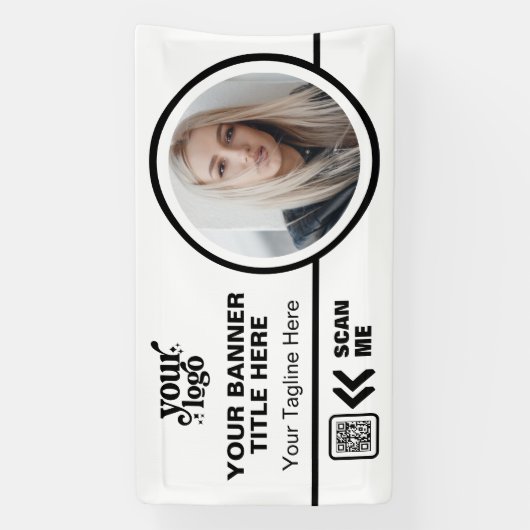 Business Logo QR Code Foto Binnen Outdoor Wit Spandoek (Verticaal)