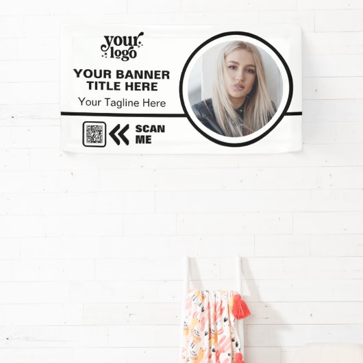 Business Logo QR Code Foto Binnen Outdoor Wit Spandoek (Insitu)