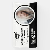 Business Logo QR Code Foto Binnen Outdoor Zwart Spandoek (Verticaal)