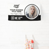 Business Logo QR Code Foto Binnen Outdoor Zwart Spandoek (Insitu)