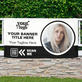 Business Logo QR Code Foto Binnen Outdoor Zwart Spandoek