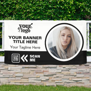 Business Logo QR Code Foto Binnen Outdoor Zwart Spandoek