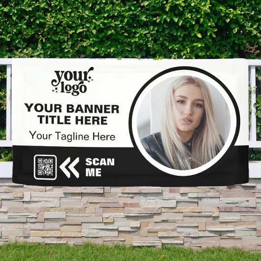 Business Logo QR Code Foto Binnen Outdoor Zwart Spandoek