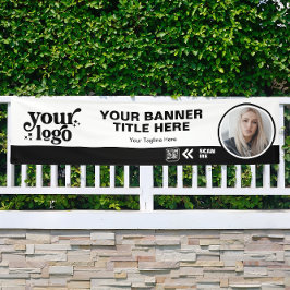 Business Logo QR Code Foto Binnen Outdoor Zwart Spandoek