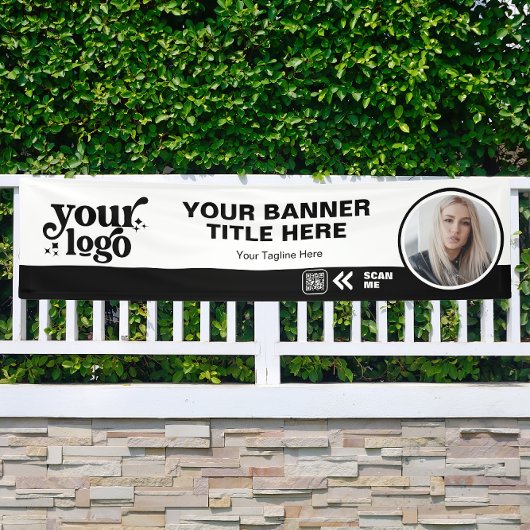 Business Logo QR Code Foto Binnen Outdoor Zwart Spandoek