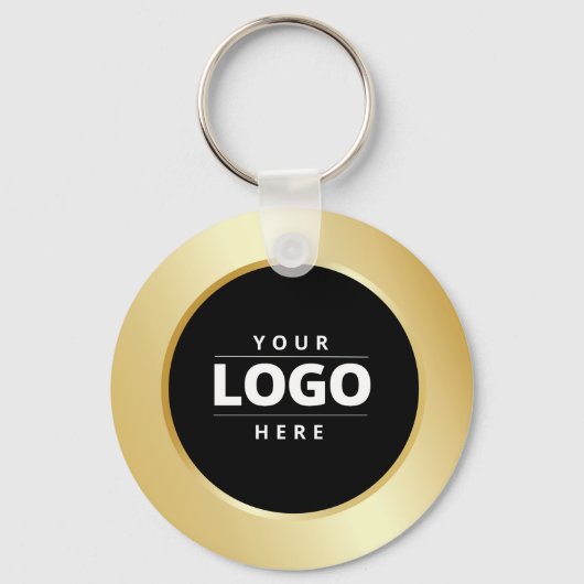 Business Logo QR Code Goud Zwart Medewerker Sleute Sleutelhanger (Voorkant)
