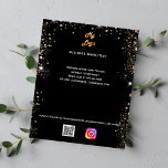 Business logo qr code instagram zwart goud flyer<br><div class="desc">Een zwarte achtergrond versierd met faux goudglitter stof. Pas uw bedrijfs logo,  naam,  adres,  jouw tekst,  uw eigen QR code aan uw instagramrekening aan en voeg toe. AE AE</div>