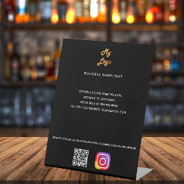 Business logo qr code instagram zwarte aangepaste  reclamebord met voetstuk