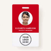 Business Logo QR Code Medewerker Foto-ID Rood Badge (Voorkant)